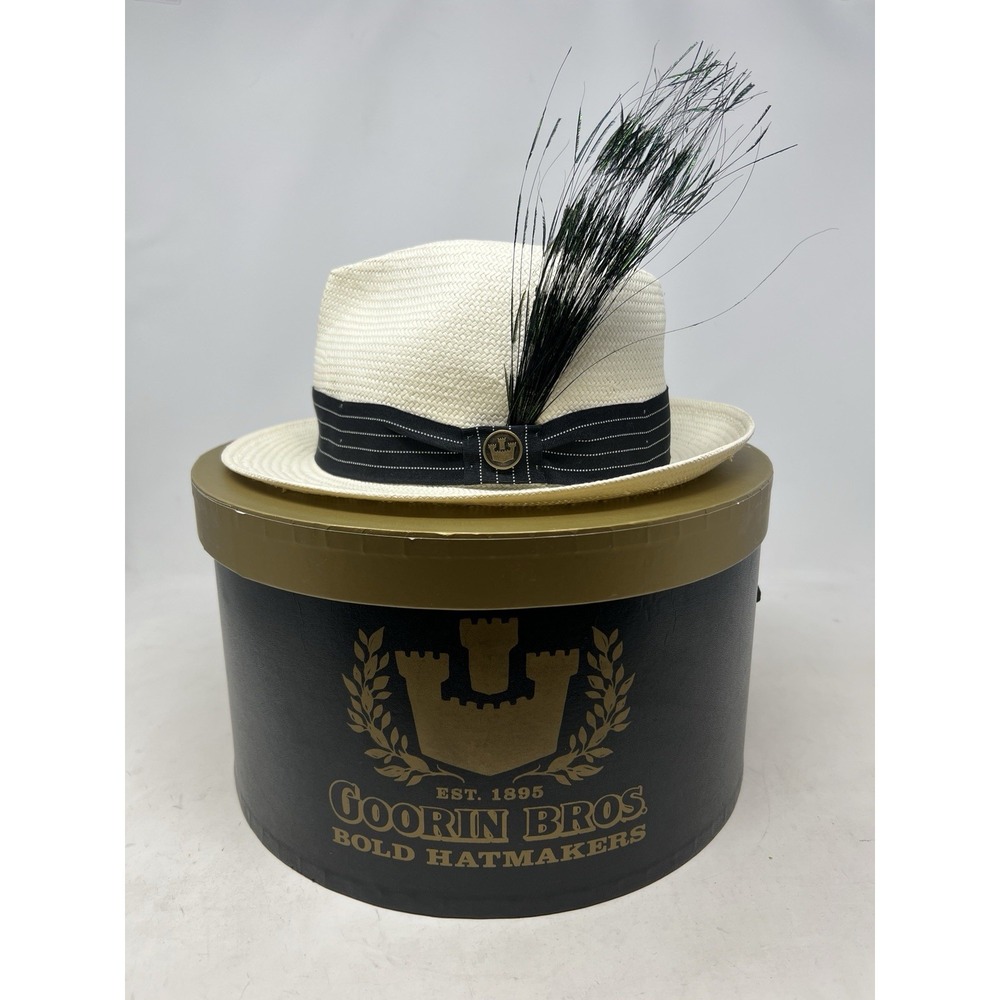 Genuine Goorin Bros Straw Fedora Size M Natural With Feather EUC